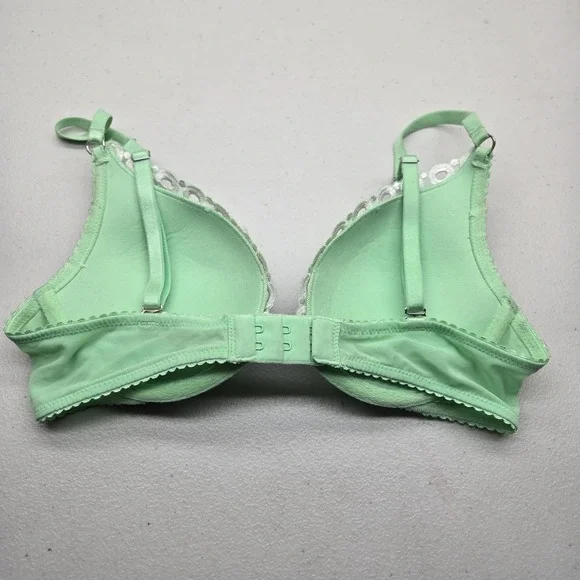 Victoria's Secret Women Bra 32B Green Floral Push Up Pigeonnant Underwired Lace - Picture 15 of 15